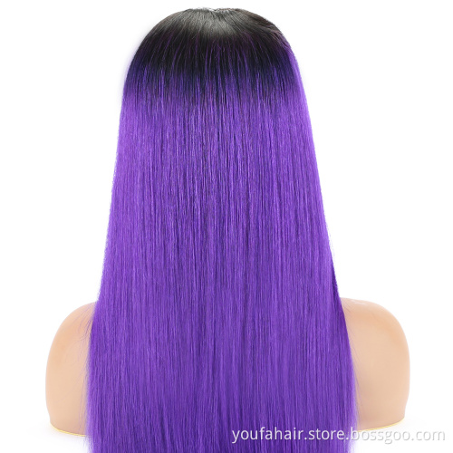 Brazilian 100% Virgin Human Hair Lace Front Wig Ombre 1B Purple Human Hair Wigs Glueless 13x4 13x6 Frontal HD Lace Straight Wigs